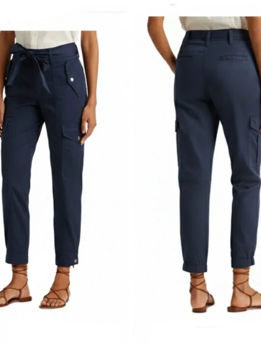 Lauren by Ralph Lauren Navy Blue Tie-Waist Utility Cargo Pants - Size 12 NWT